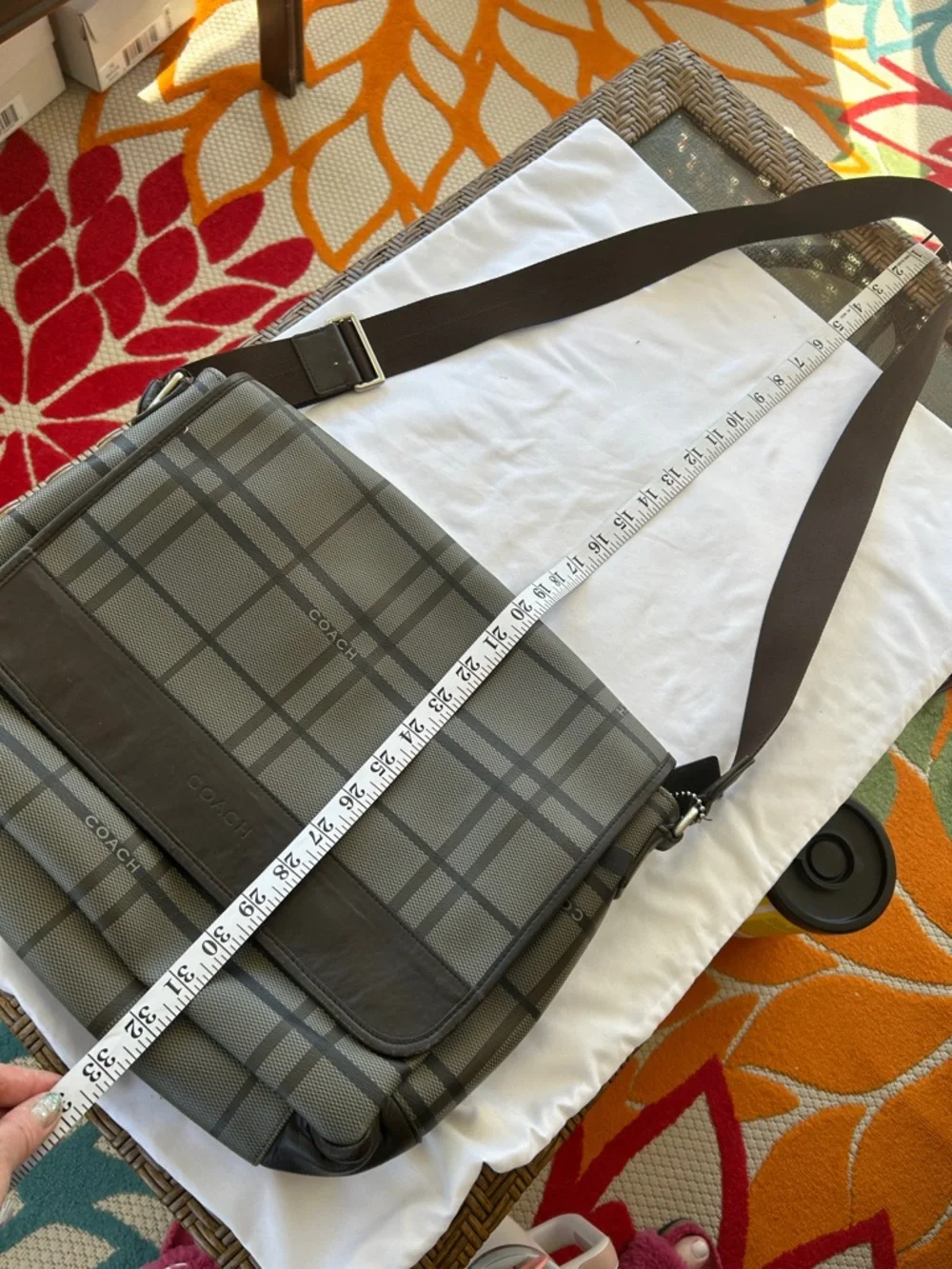 Coach F70750 Heritage Tattersall Unisex Plaid Messenger Bag - Grey/Brown